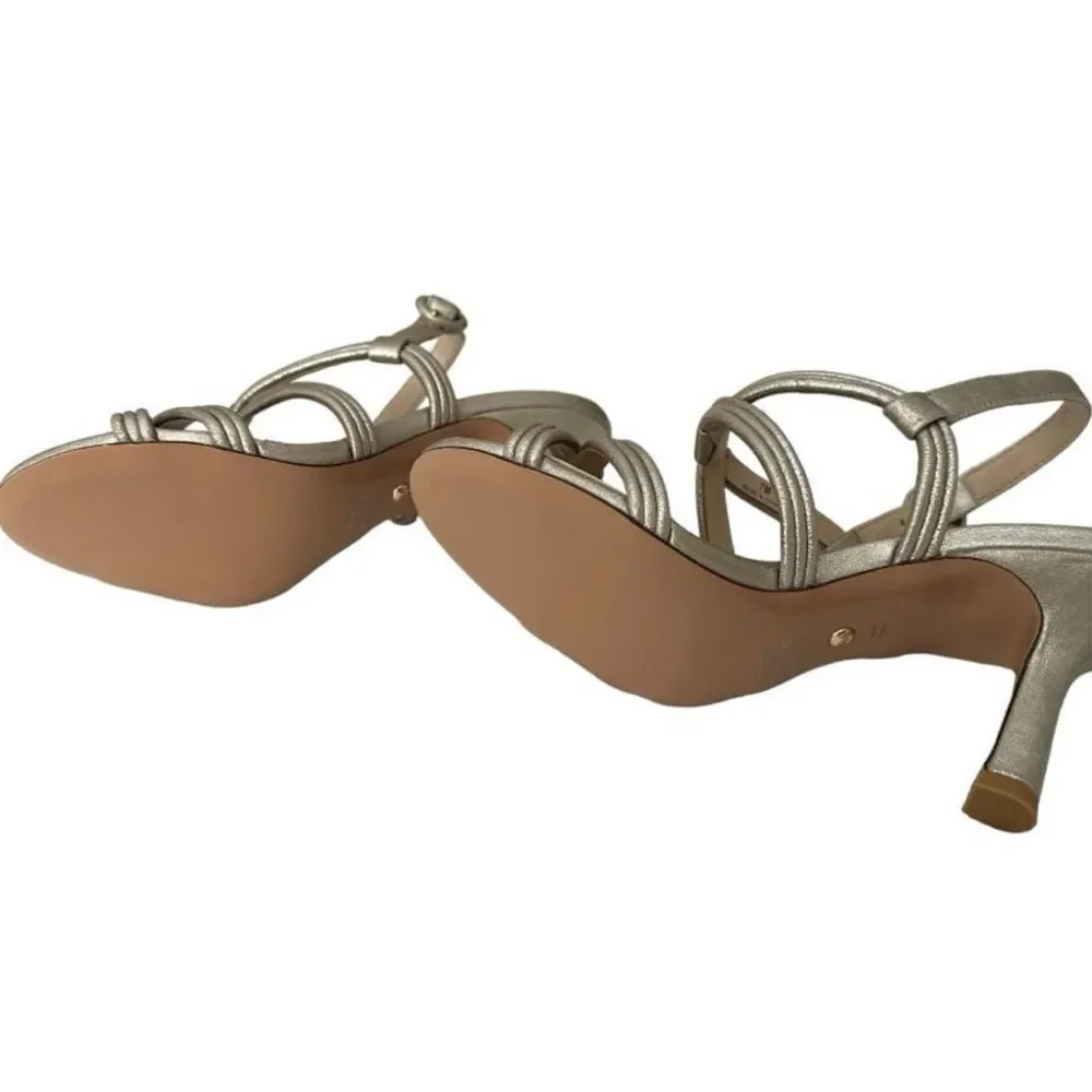 Pelle Moda Platinum Gold Metallic Strappy Slingback Heels Sandals Women's Size 7